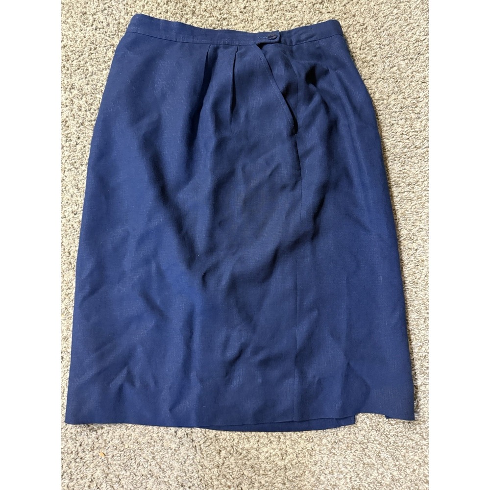 Pendleton Midi Skirt Size 10 Dark Blue Navy Rayan Linen Made In USA Lined - Picture 4 of 9